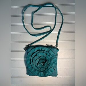 Teal crossbody bag 6.5" x 6.5" zip closure Long detachable strap New w/o tags